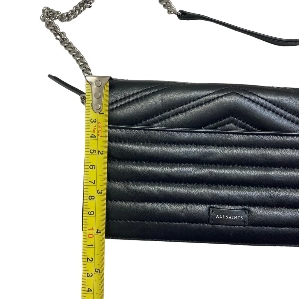 All saints black Justine quilted leather crossbody wallet bag